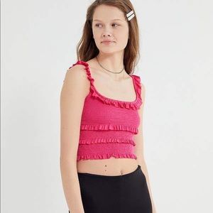 Urban Outfitters pink smocked ruffle top